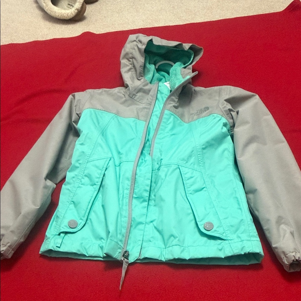 The North Face Aqua and Gray Raincoat